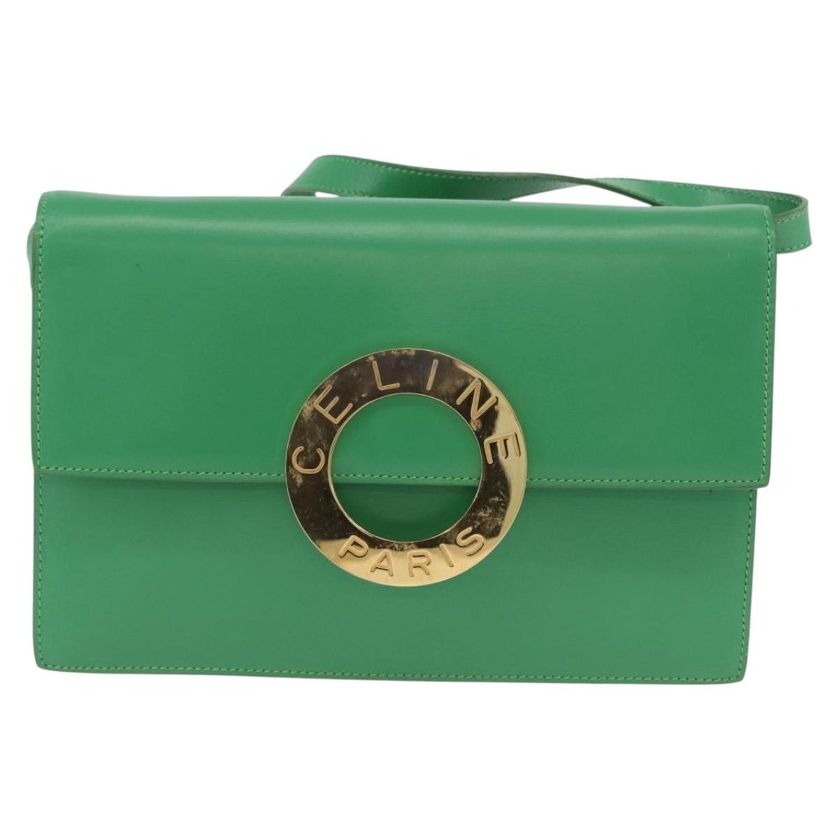 Celine Circle Logo Shoulder Bag Leather Green Leather Shoulder Bag Bag (Pre-Owned)
