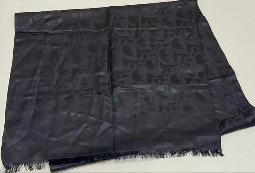 Christian Dior écharpe longue châle trotteur logo noir soie laine 70x19 pouces