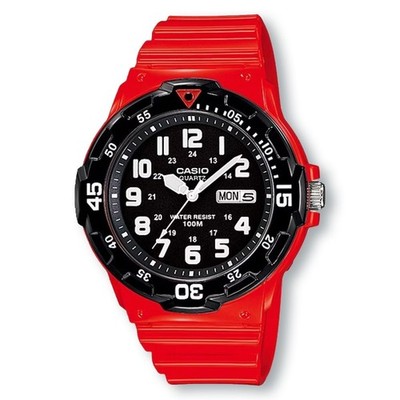 CASIO MRW200HC-4B Analog Diver-Style Black Watch, Red NEW