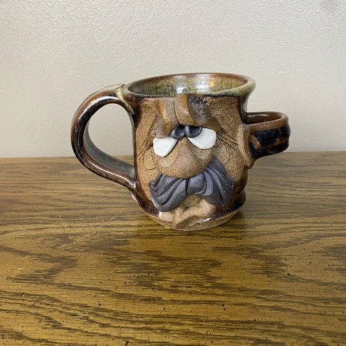 VTG MAHON Art Pottery UGLY FACE Coffee Mug SHAVING CUP Stoneware SIGNED