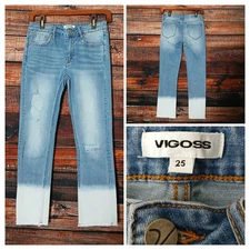 VIGOSS Jeans Size 25 Stevie Crop Straight Distressed Dip Dyed Raw Hem Stretch 