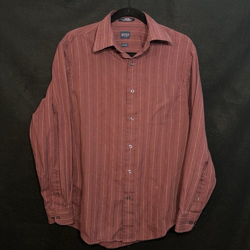Men's S Burgundy and White Striped Button-Up Dress Shirt - Arrow - Picture 4 of 7