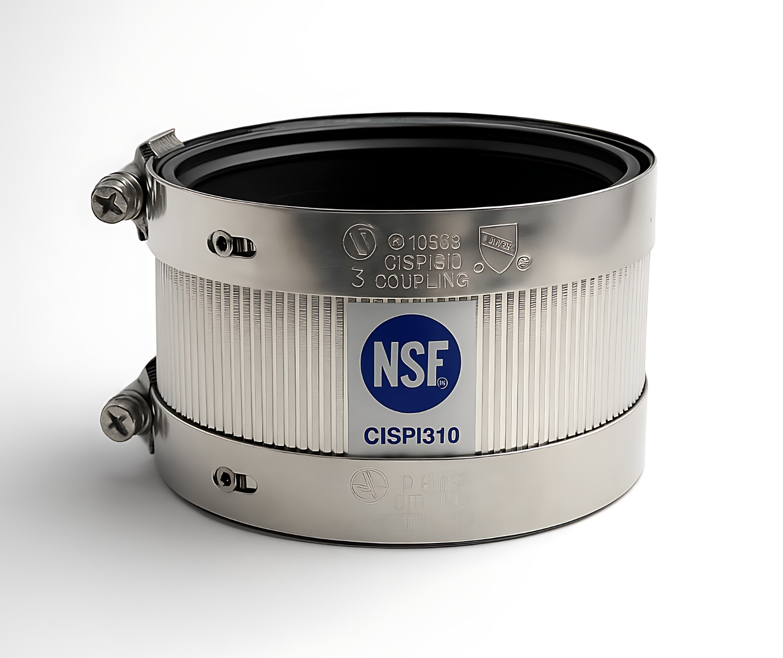 NSF No Hub Coupling 1.5" 2" 3" 4" Cast Iron DWV Pipe Connector | Stainless Steel