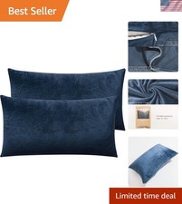 2 Pack Zippered Velvet King Pillowcases, Super Soft and Cozy Luxury Fuzzy Fla...