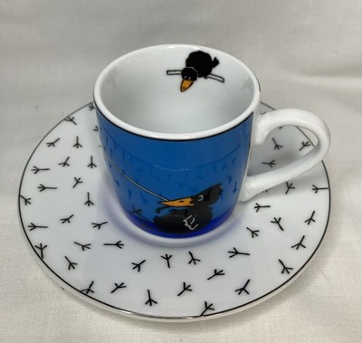 Konitz ''Cartoon Crows'' Espresso Cup and Saucer Set Whimsical Fun Artsy