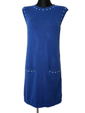 CHANEL Blue Cashmere Blend Knit Dress Stud Detail Sleeveless FR 36 Made France