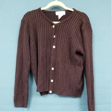 Vintage Tally Ho Black Acrylic Ribbed Knit Cardigan Sweater Women's Size Large