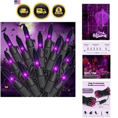 Purple Halloween Mini Lights, 2 Pack 50 Count 13FT Black Wire | Waterproof co...