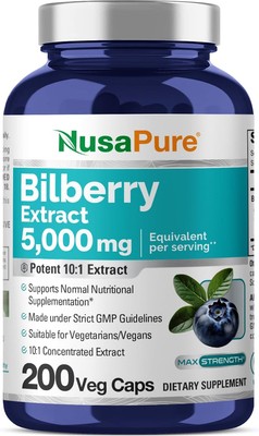 NusaPure Bilberry Extract 5,000mg Non-GMO Vegan 200 Vegetarian Caps 08/27