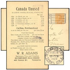 CANADA 1¢ ADMIRAL TORONTO STAMP DEALER ADAMS 1922 P50a