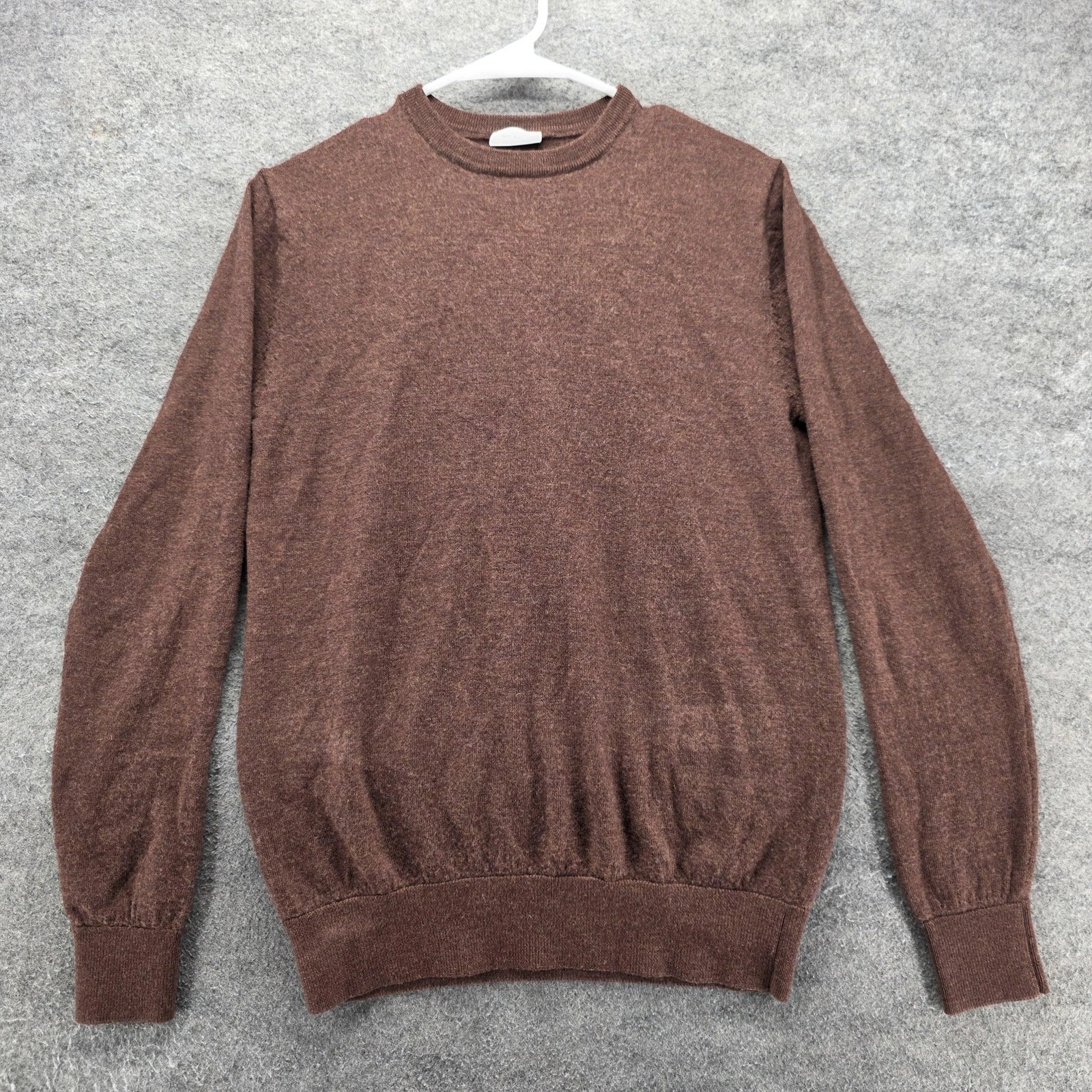 John Henric Sweater Mens M Brown Crew Neck Pullover Lightweight Merino Wool