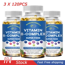 Vitamin B Complex 360 Capsules B1 B2 B3 B5 B6 B7 B9 B12 Folic Acid Heart Health