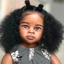 30" Toddler Reborn Baby Doll Hand-Rooted Black Curly Hair Artist Finished Doll