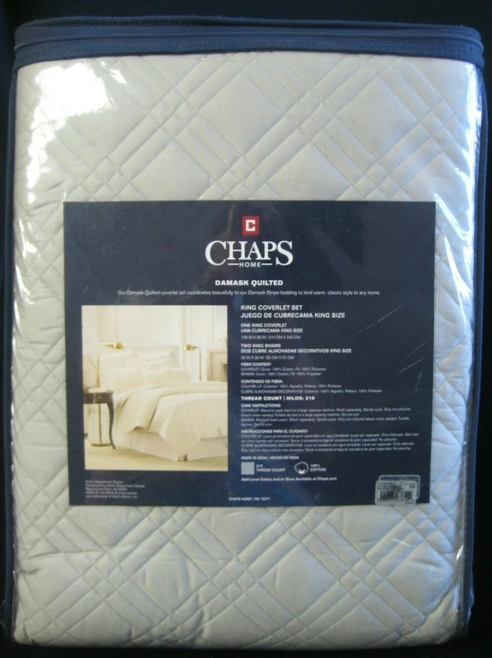CHAPS Home Damask Quilted KING Coverlet Set, Slate, 210 Thread Count *new (READ) - Image 2 of 4
