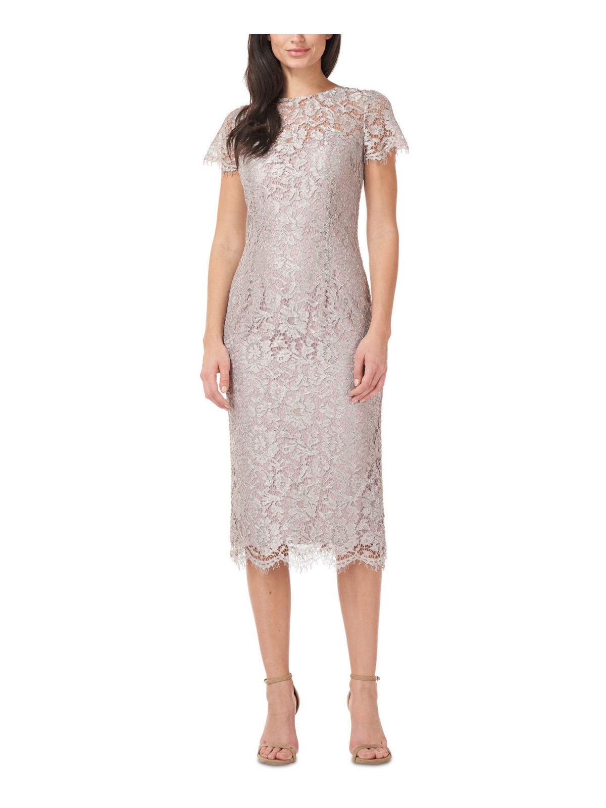 Женское фиолетовое вечернее платье-футляр JS COLLECTIONS с коротким рукавом ниже колена 2