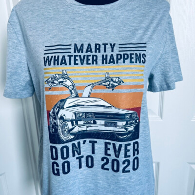  New! Back To Future Inspired Funny 2020 Light Grey Graphic Tee Size M