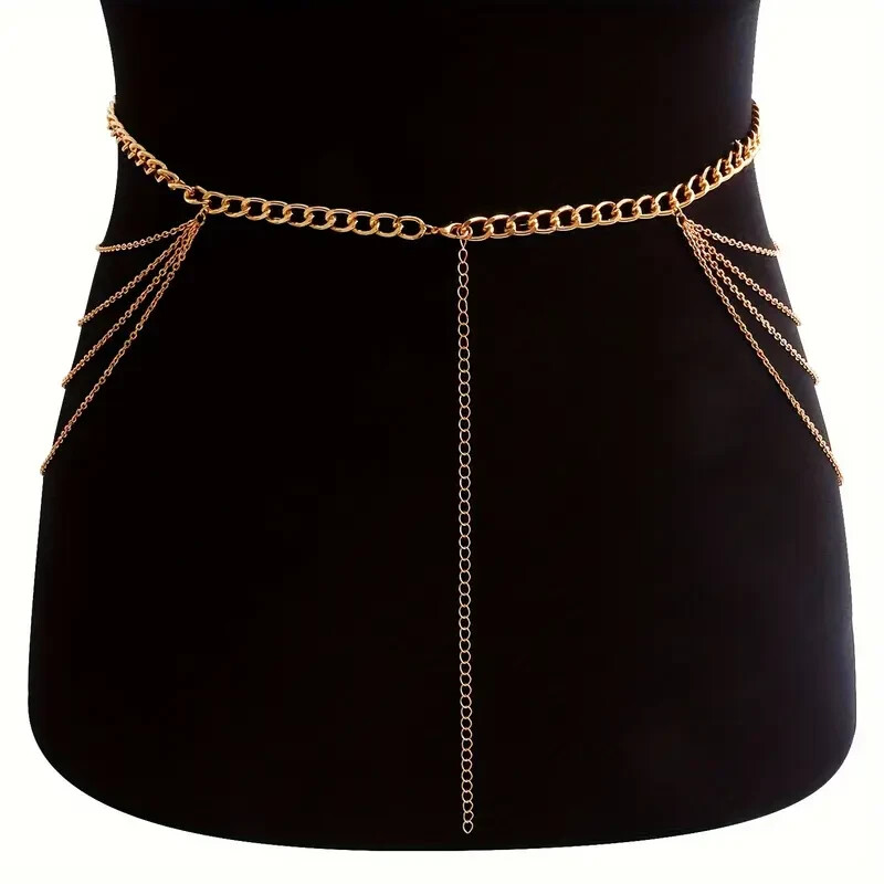 Multilayer Gold Colored Chain Tassel Pendant Waist Chain  display picture 2