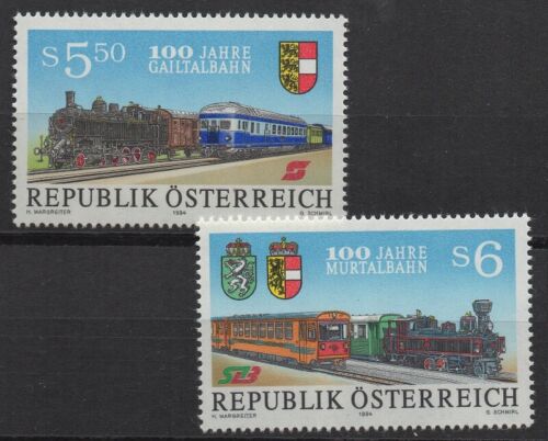 Österreich 1994 Sc# 1647-1648 postfrisch postfrisch Eisenbahnzug Gailtal Murtal 100 Jahre Briefmarken - Bild 1 von 1