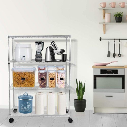 Simple Deluxe 4-Shelf Shelving Unit Heavy Duty Shelfs with Wheel&Adjustable Feet - Picture 5 of 6