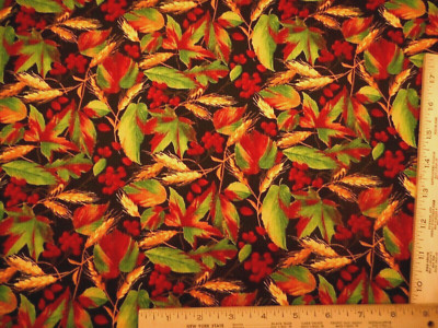 Autumn Fabric By Yard Green Rust/Red Fall Leaves Wheat Black Premium Cotton C