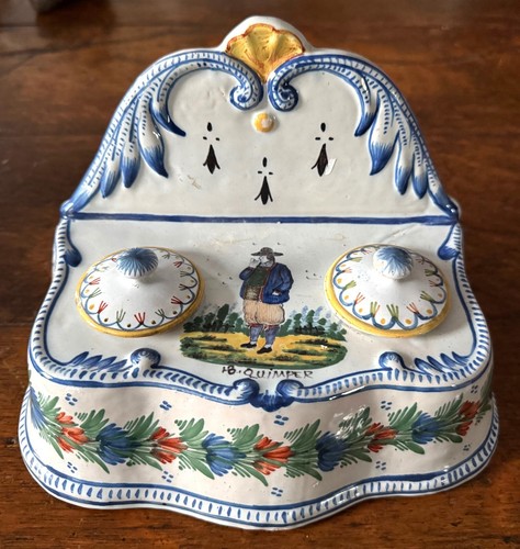 Beautiful Early Quimper (HB) Double Inkwell