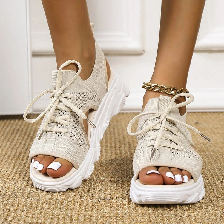 2023 women s sandals Lace up fish mouth thick sole fly woven
