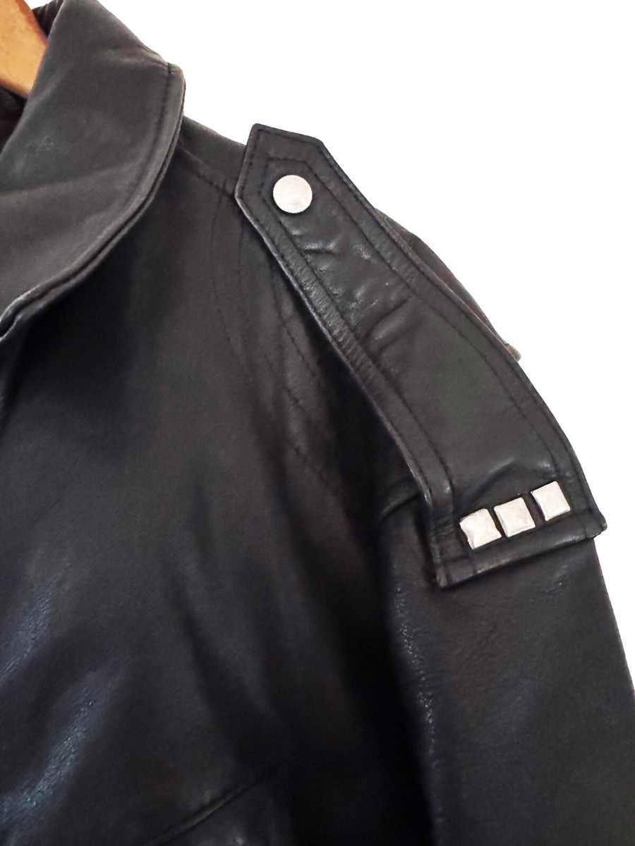 DKNY Vintage Women's Moto Biker Jacket Black Leather Size S Made