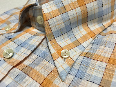 Chemise Homme Borgo Alto Manches Courtes Taille 41-16 - 100% Coton, Motif Carreaux Bleu Et Orange