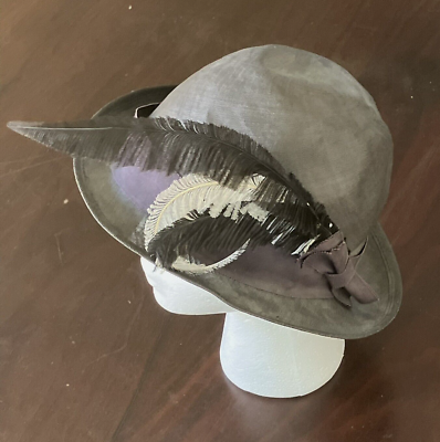 Vintage Mr. John Classic Hat Gray Feathers Purple Ribbon  display picture 3