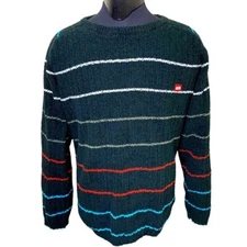 Ocean Earth Knit Pullover Men Sz XL Wool Blend Black Striped Chenilles Sweater 