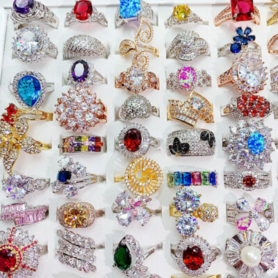 100Pcs Wholesale Colorful Crystal Mixed Rings Bulk Finger Band Ring Jewelry Lot