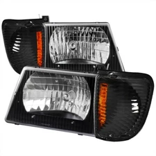 92-04 Ford Econoline Van Headlight Headlight +Corner Black Housing Crystal Lens