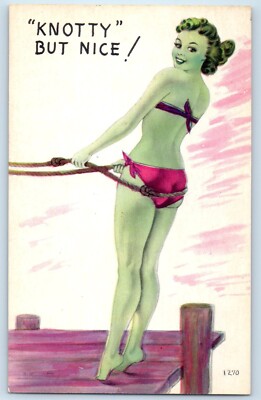 Knotty But Nice Pretty Girl Swimsuit Rope c1930's Unposted Vintage Postcard