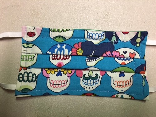 Sugar Skull Design Light Blue Face Mask Washable Double Layer Cotton Fabric - Picture 2 of 3