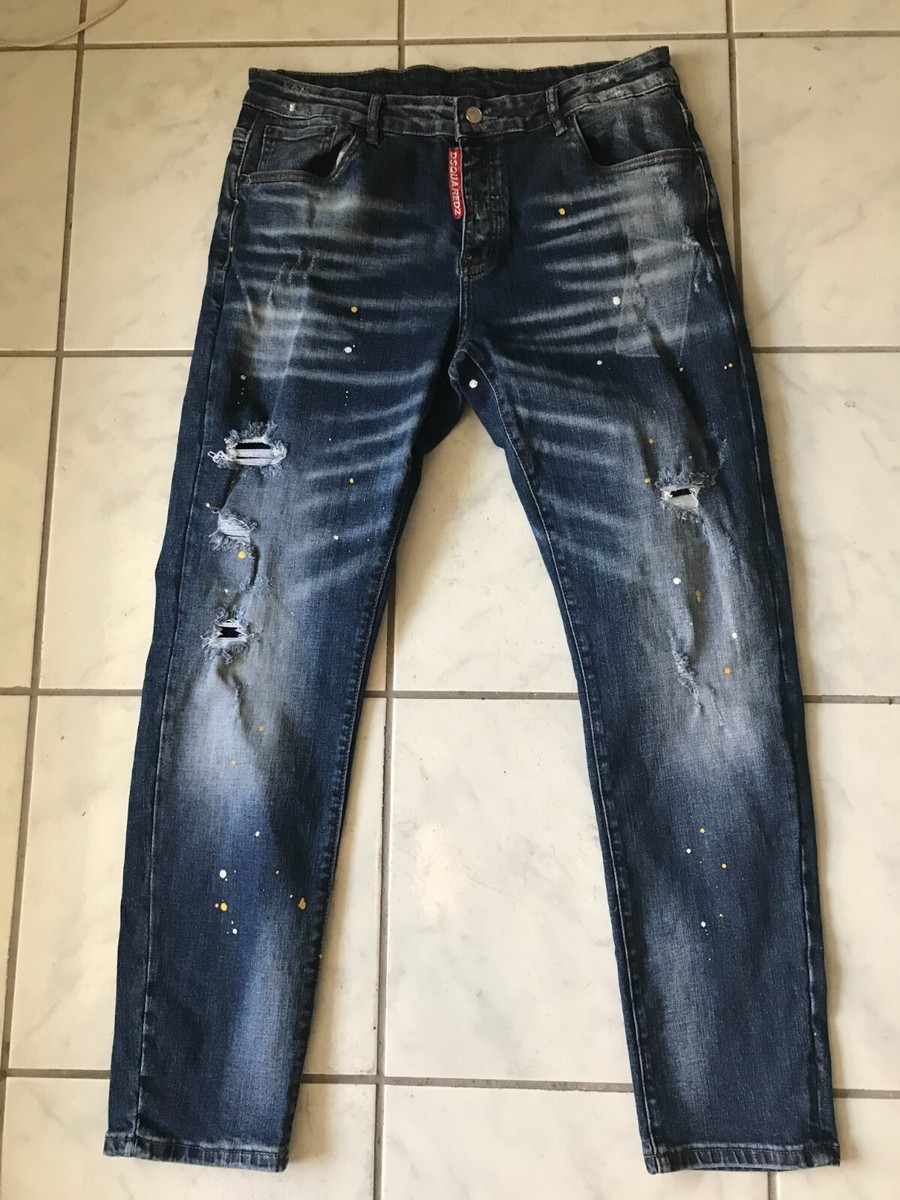 Dsquared2 Faded Stretch Cotton Distressed Paint Splatter