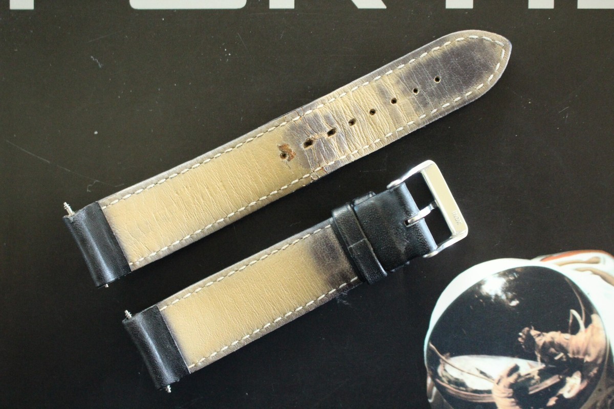 FORTIS 20MM BLACK SMOOTH CALF SILVR BUCKLE WATCH BAND