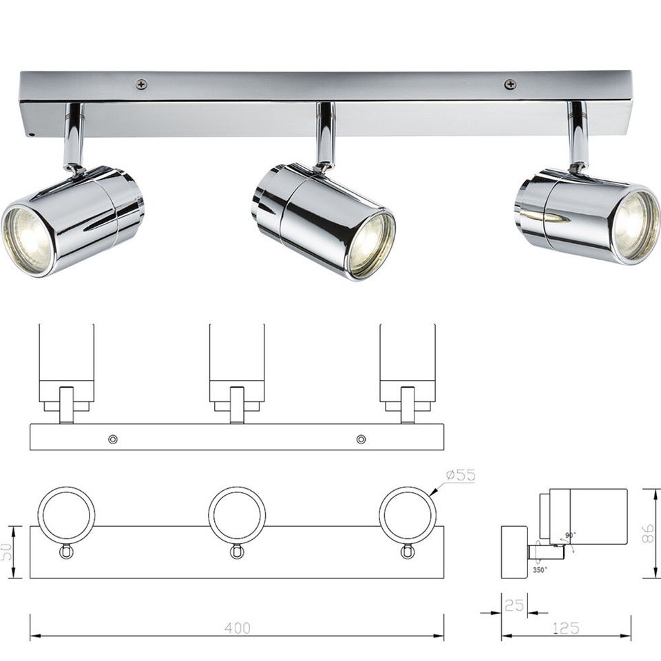 Knightsbridge GU10 IP44 Bathroom Adjustable Wall Ceiling Spot Light 1 3 ...