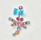 Gauge Surgical Steel New Navel Ring Rainbow Dragonfly Gem Belly Button Ring 14
