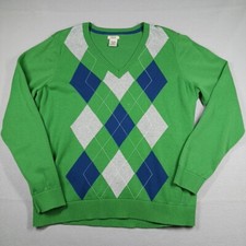 Vintage Knit Sweater Boys XL Argyle Diamond GREEN BLUE GREY PREPP
