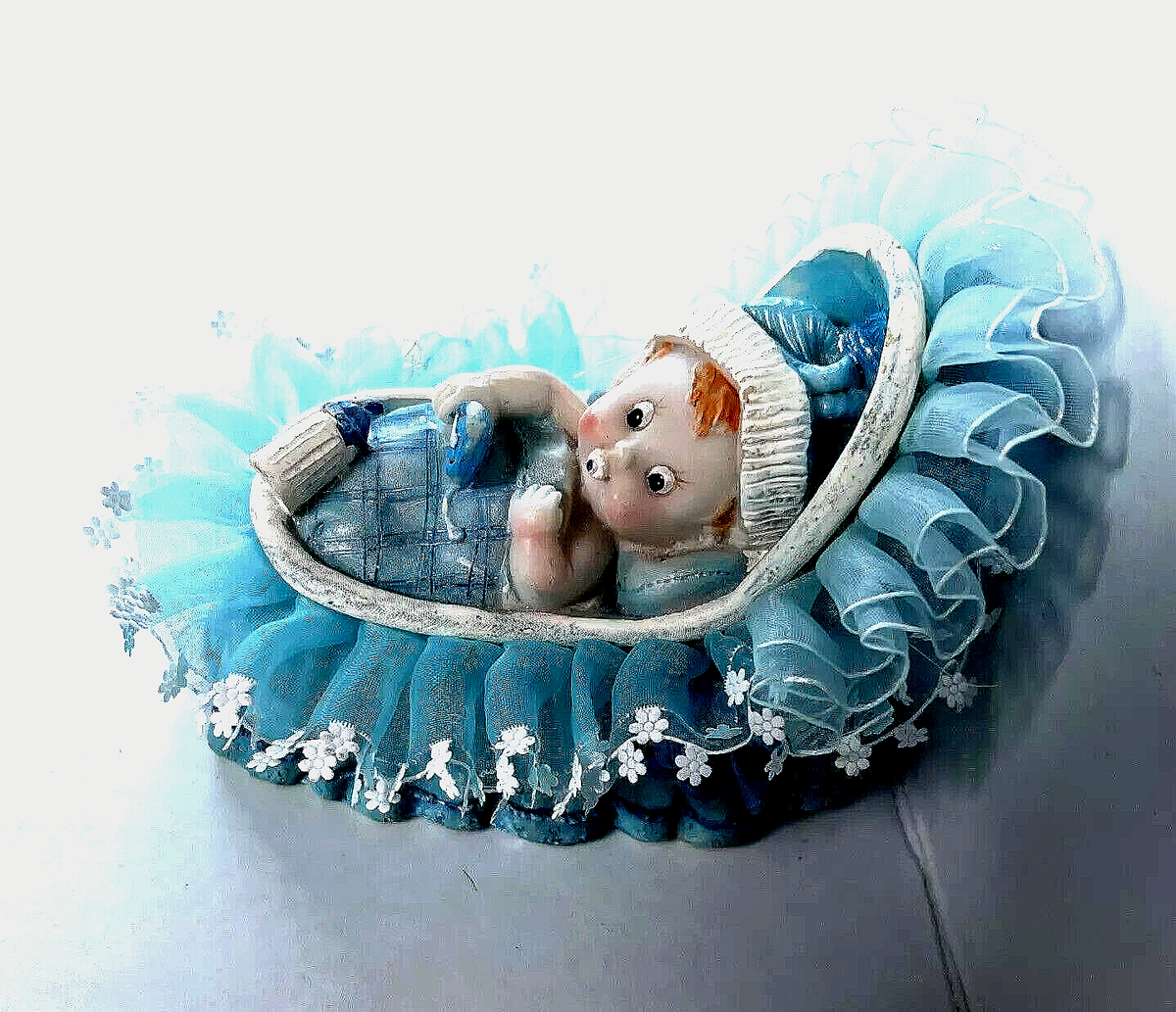 Baby Doll Boy in Blue Lace Crib Bassinet Vintage 6