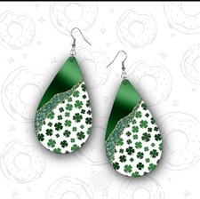 St. Patrick's Day Green and White Shamrock Earrings