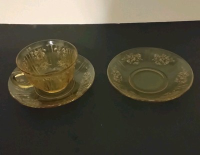 Vintage Amber / Yellow Cup And Two 6''  Saucers Sharon 