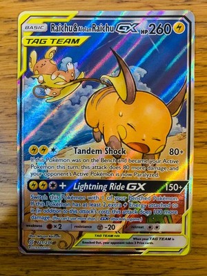 Raichu & Alolan Raichu GX (221/236) Unified Minds Tag Team Alt Art Pokemon Karte!
