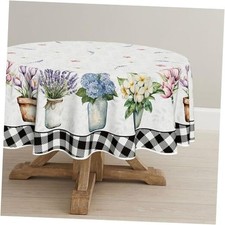 Spring Summer Tablecloth 70x70 Inch Round, Easter Watercolor 70" Round White
