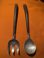 Ancienne cuillère et fourchette de service mexicaine en argent massif signée