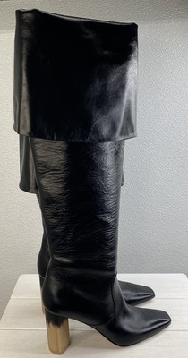 Chloe 85mm Georgia Boots Women's US8 EU38.5 Black Leather Fold Over Heeled Boots