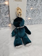 Natasha Velvet Teddy Bear Keychain Bling Rhinestone Crystal Bag Charm Dark Teal