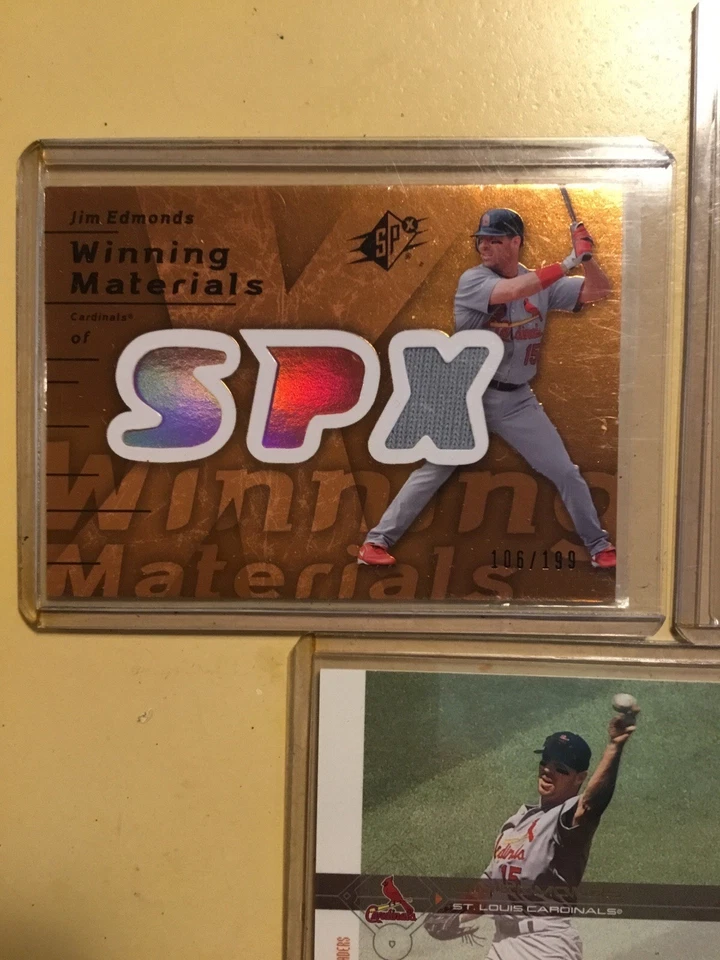 Un lote de (3) tarjetas de Jim Edmonds. Un autógrafo y 2 recuerdos (2) serie #’d Foto 2 de 4
