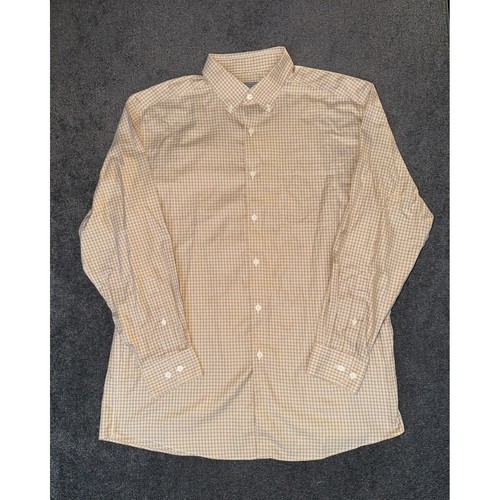 Talbots, Talbots Mens Tan White Micro Check Cotton Button Down Shirt Large Wrinkle Resist