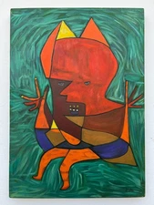 Fine unique painting – Expressive portrait, signed Paul Klee, large 20 X 28 IN